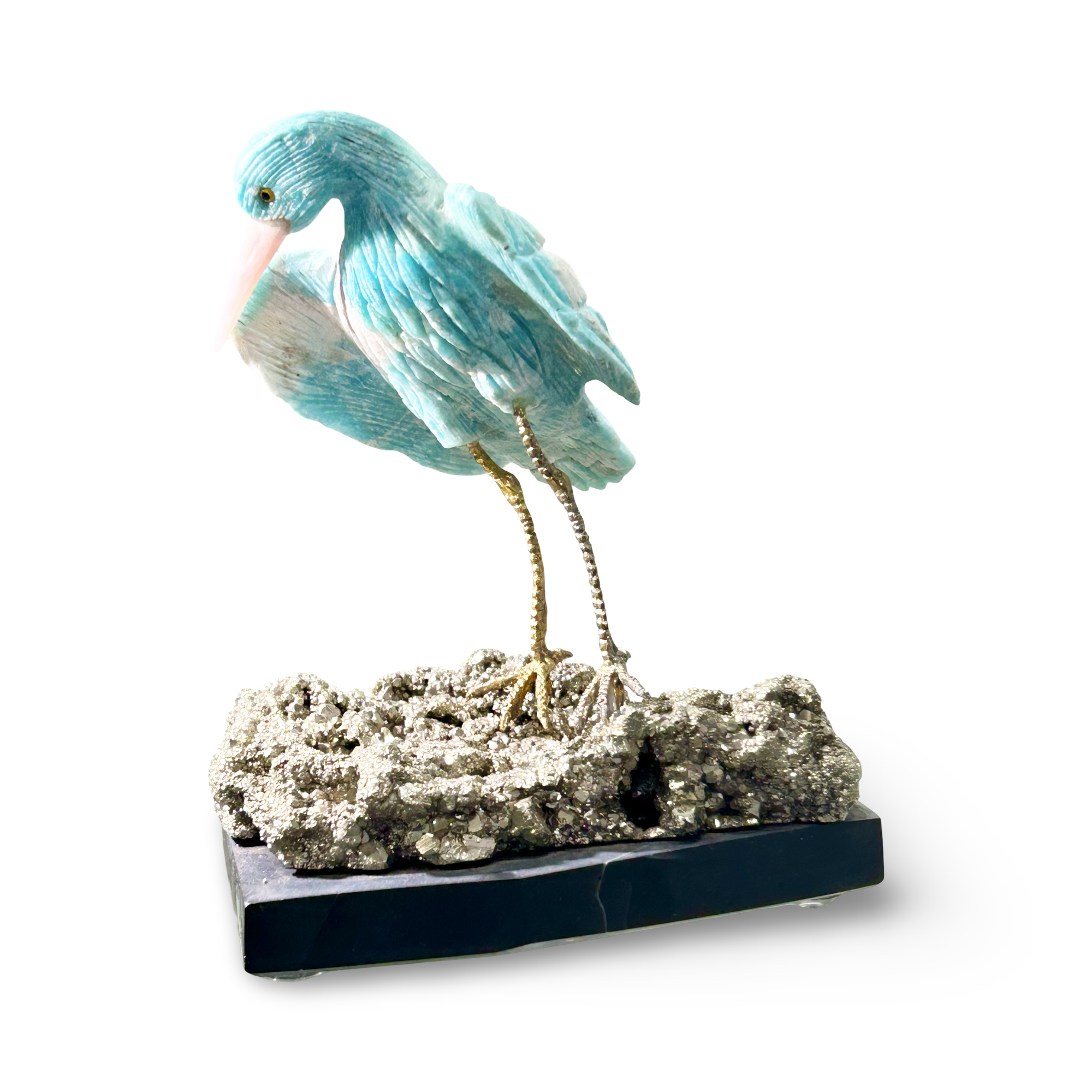 Amazonite Bird on Pyrite Base